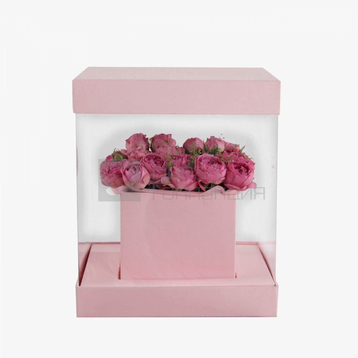Китайская шкатулка с розовой кустовой пионовидной розой