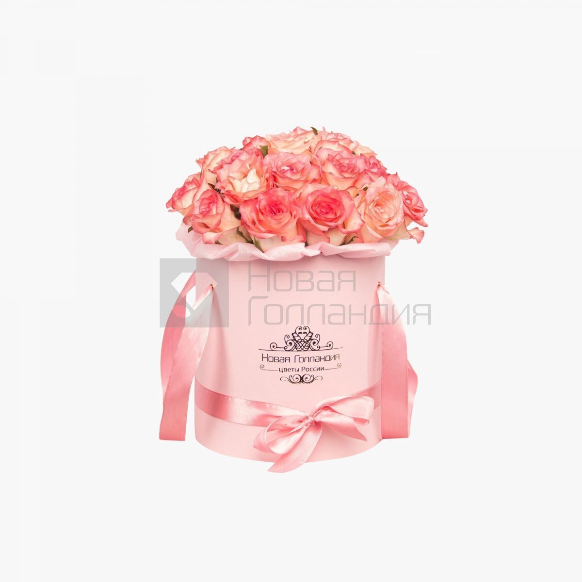15 розовых роз в маленькой розовой шляпной коробке №205