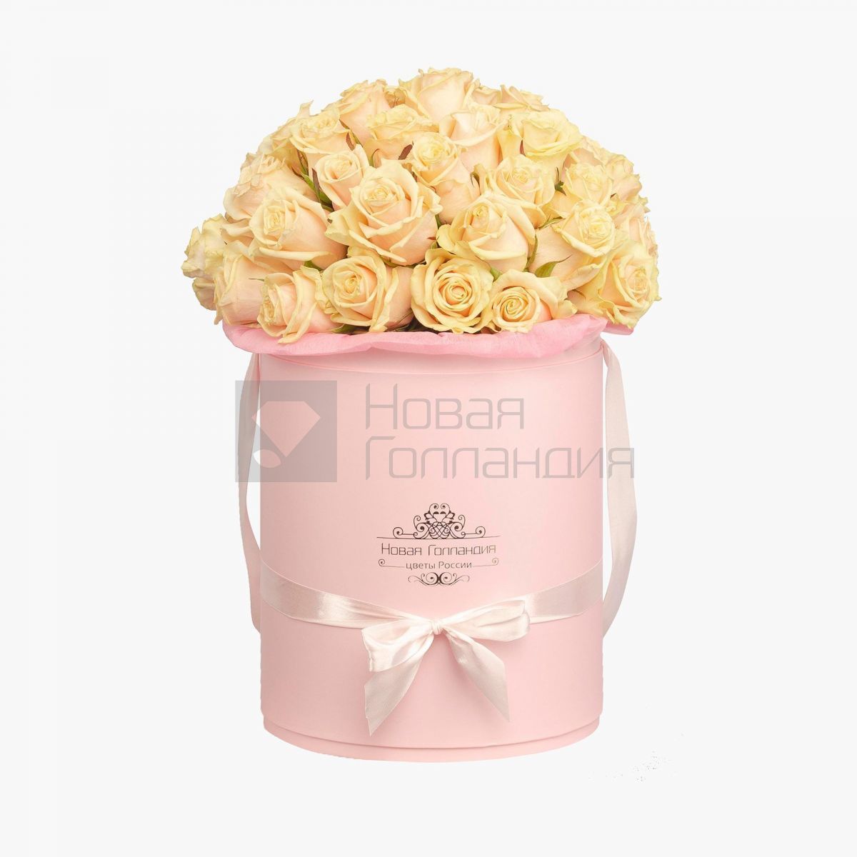 51 Кремовая роза в большой розовой шляпной коробке №312