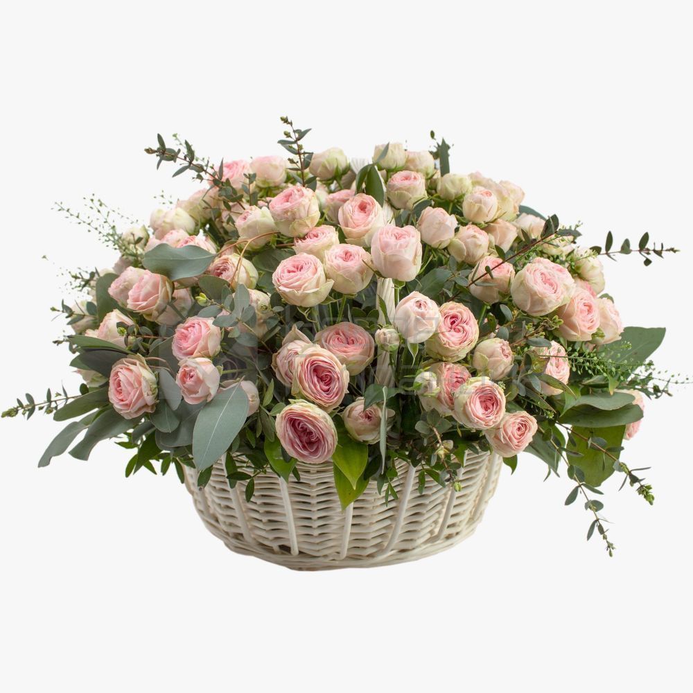Корзина Царский подарок из розовых кустовых пионовидных роз NEW
