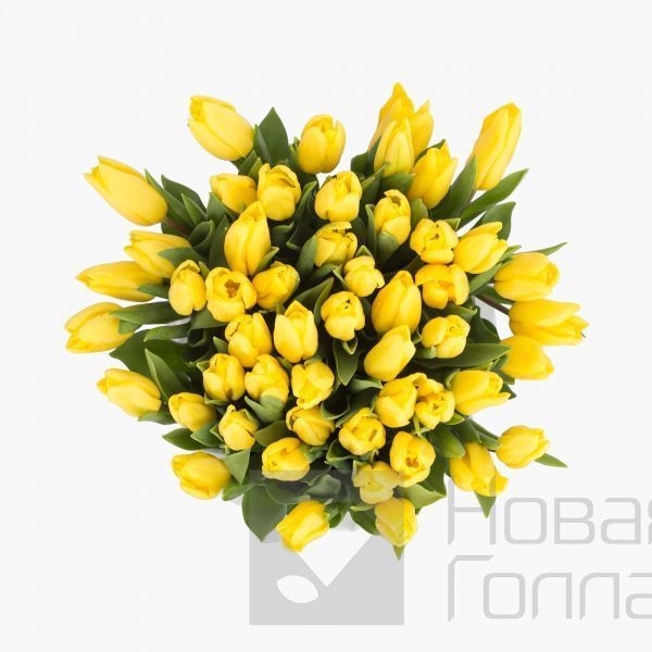 59 желтых тюльпанов в большой белой шляпной коробке №516