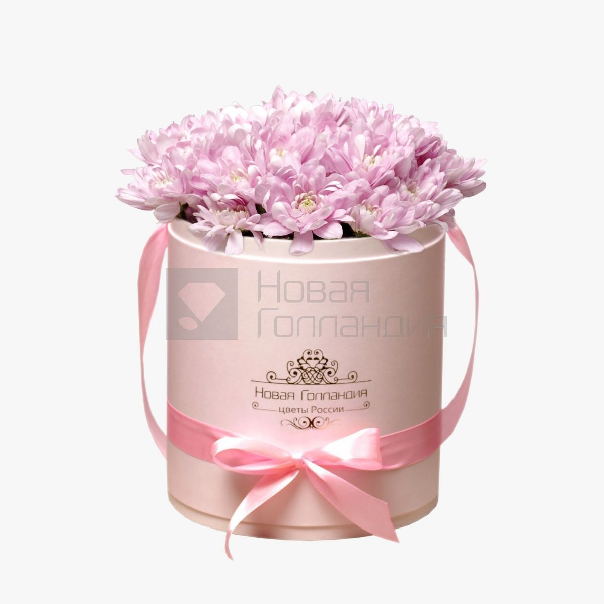 7 Розовых хризантем в розовой шляпной коробке №64