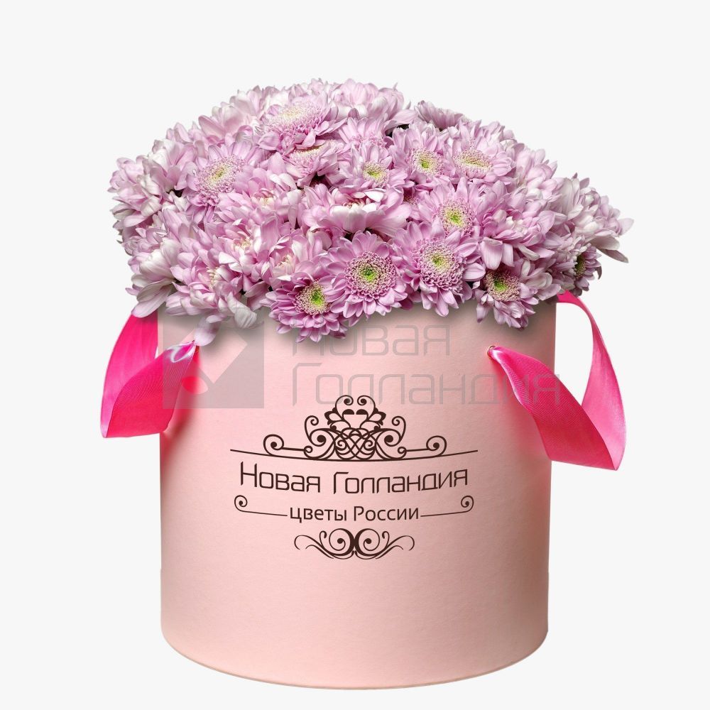 15 Розовых хризантем в большой розовой коробке №267