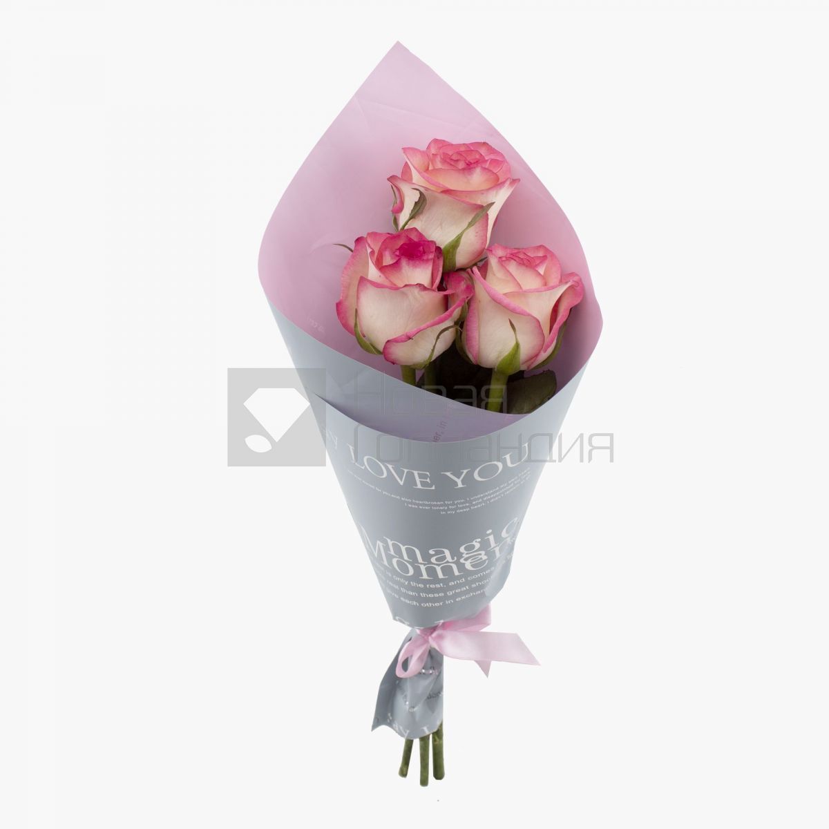 Букет из 3 розовых роз-9