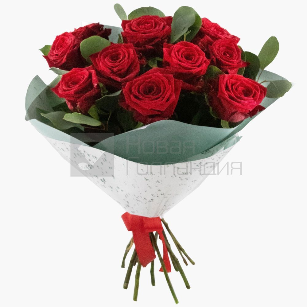 Букет из 11 красных роз с декором 60 см