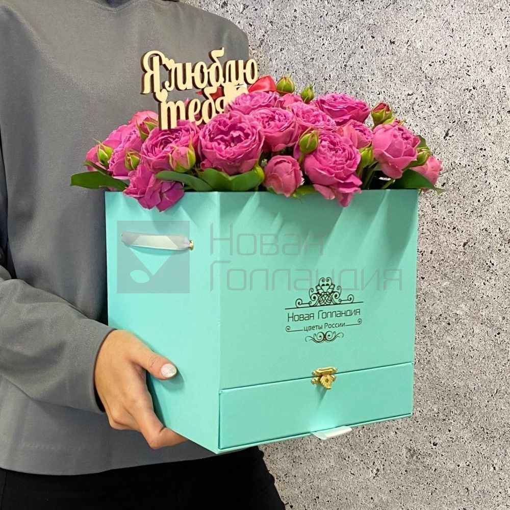 Тиффани коробка-шкатулка с розовой кустовой пионовидной розой №627