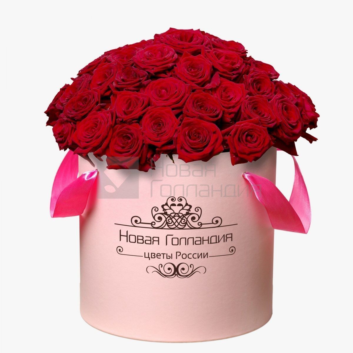 51 Красная роза в большой розовой шляпной коробке №308