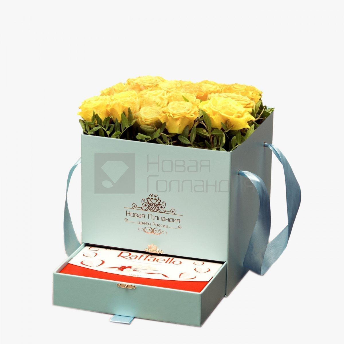 Коробка шкатулка Тиффани 25 желтых роз Raffaello в подарок №405