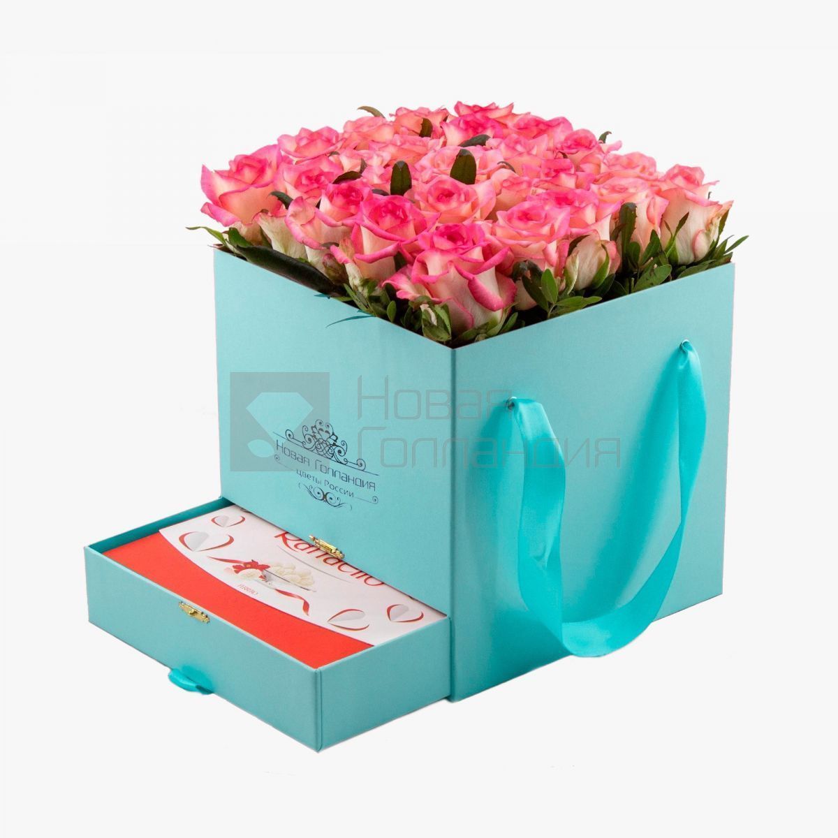 Тиффани коробка шкатулка 25 розовых роз Джумелия Raffaello в подарок №678