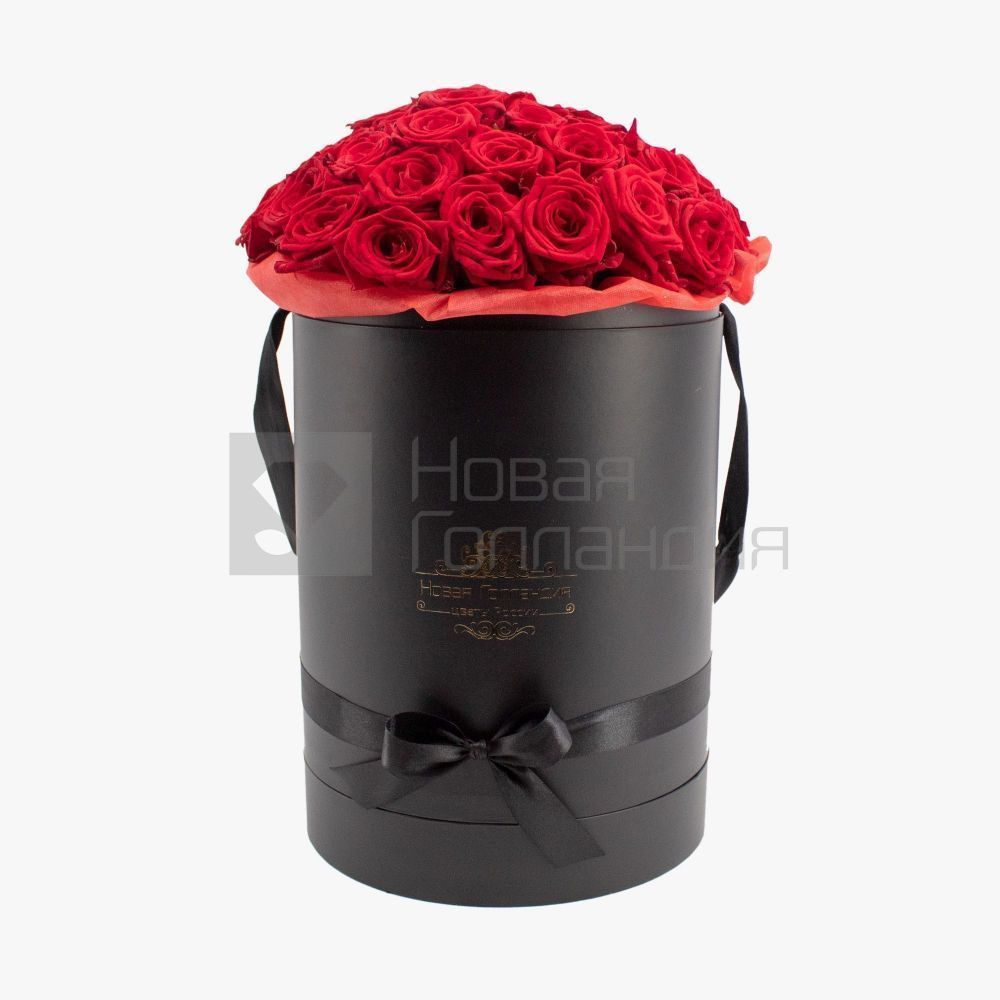 51 Красная роза в большой черной шляпной коробке №212