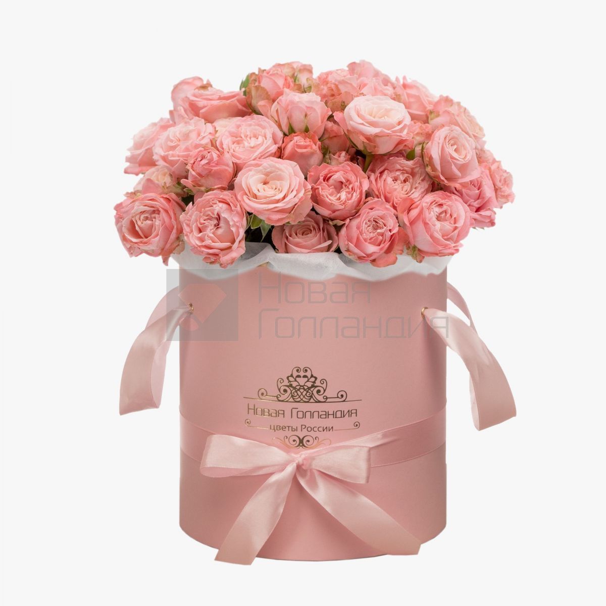 11 розовых пионовидных роз в розовой шляпной коробке № 808 NEW