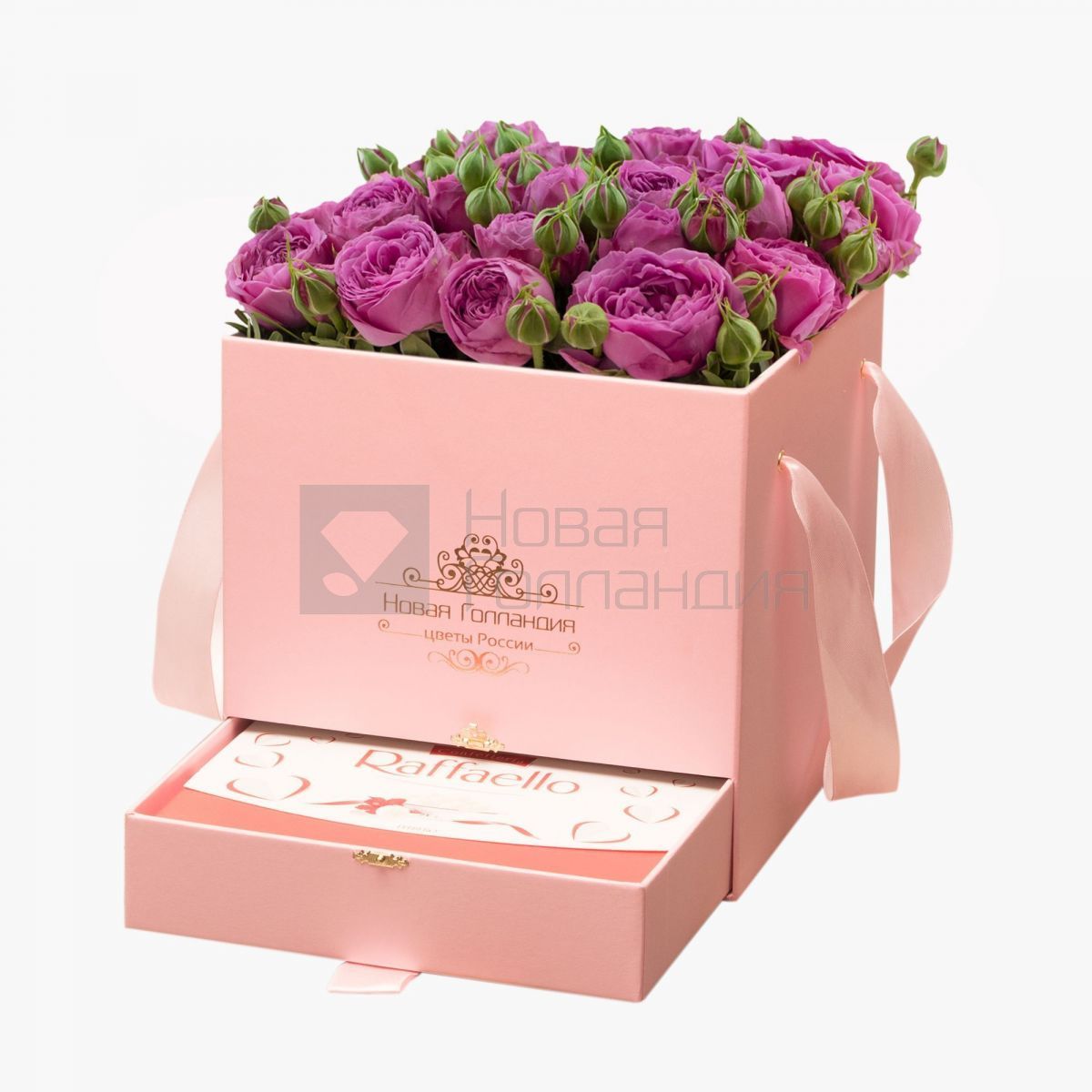 Розовая коробка-шкатулка с розовой кустовой пионовидной розой №626