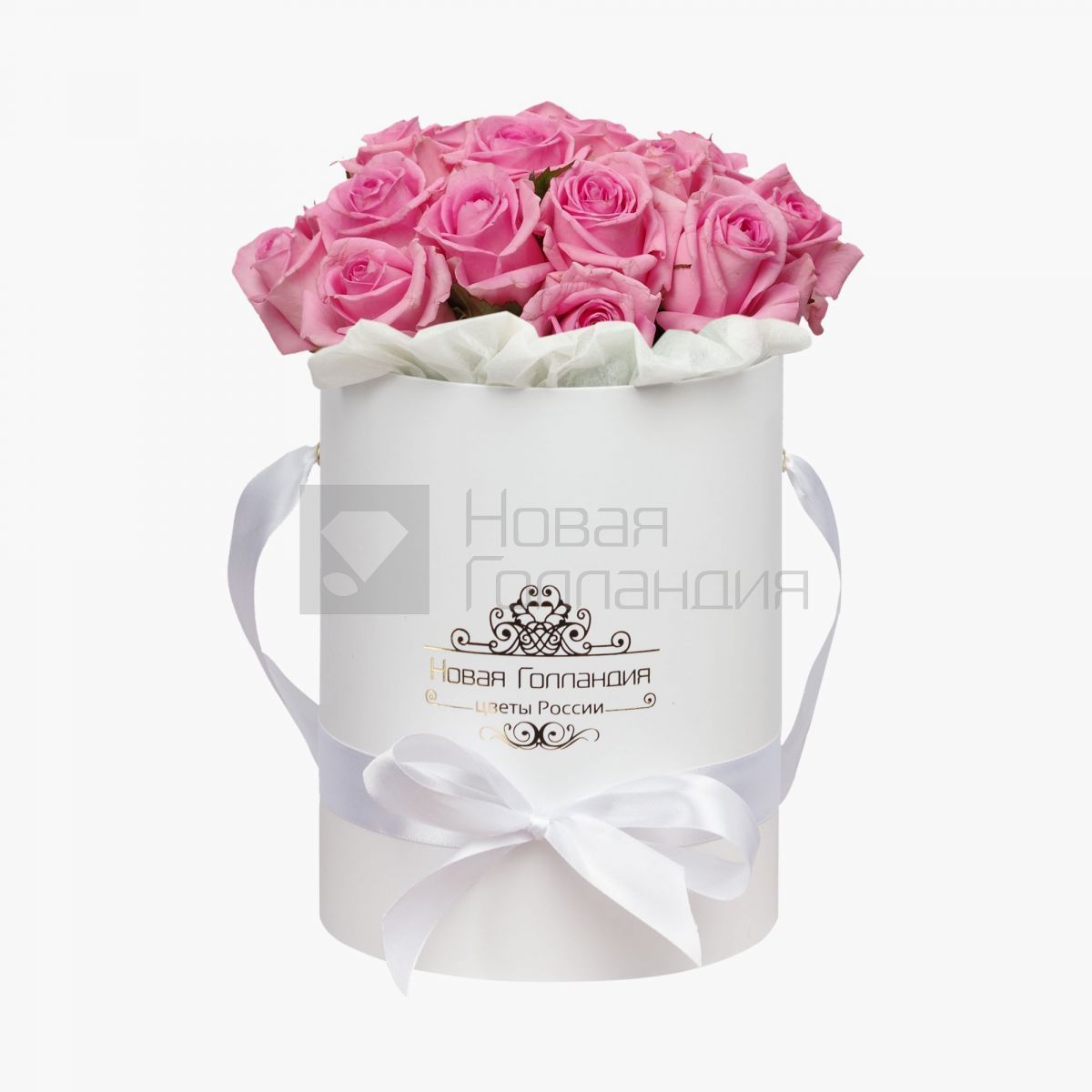 15 розовых роз в маленькой белой коробке №612