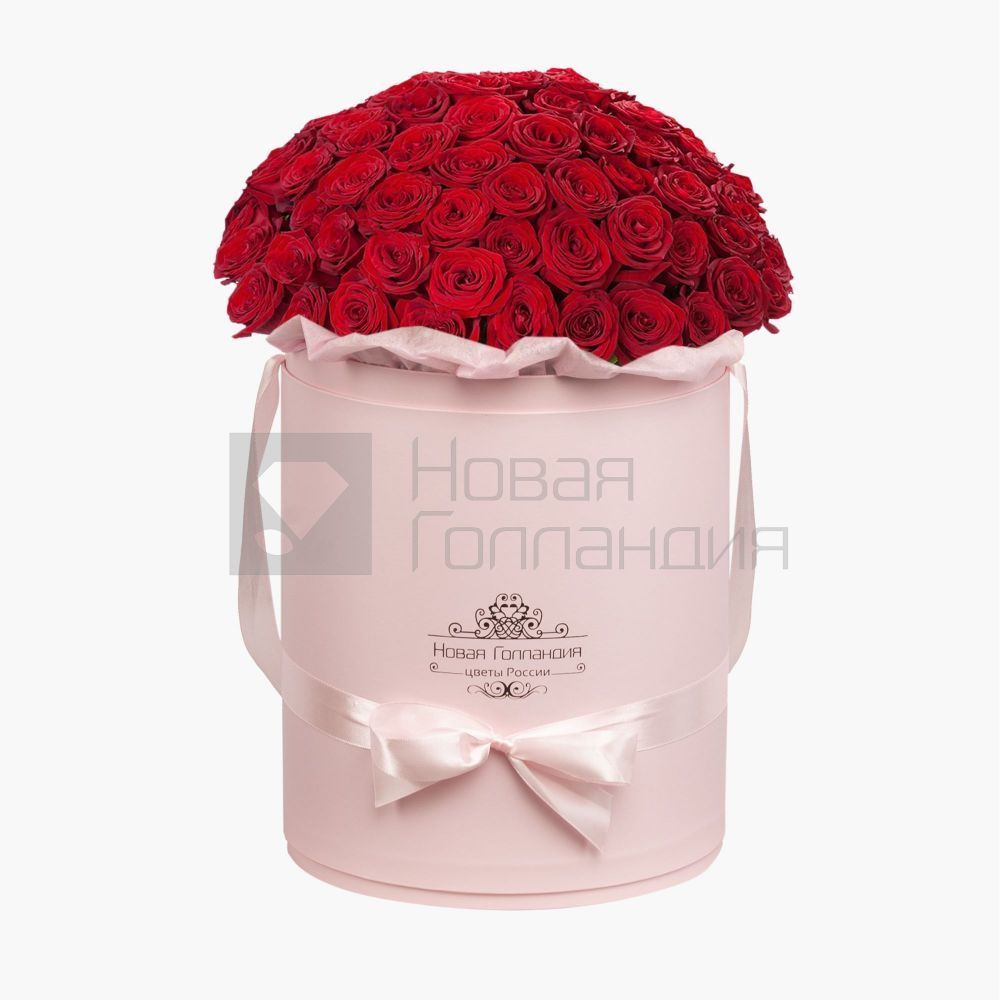 51 роза Премиум Эквадор в розовой шляпной коробке №606
